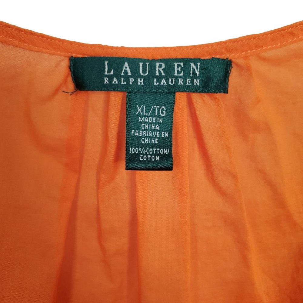 LRL Ralph Lauren Size XL Pullover Cotton V-neck Ruffle Bead Tie Puff Sleeve - Picture 6 of 8